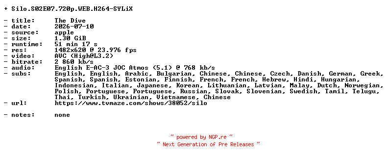 NFO for the release Silo.S02E07.720p.WEB.H264-SYLiX by SYLiX