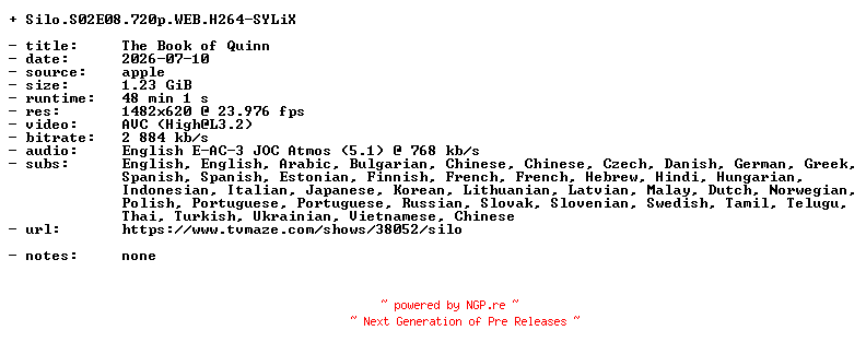 NFO for the release Silo.S02E08.720p.WEB.H264-SYLiX by SYLiX