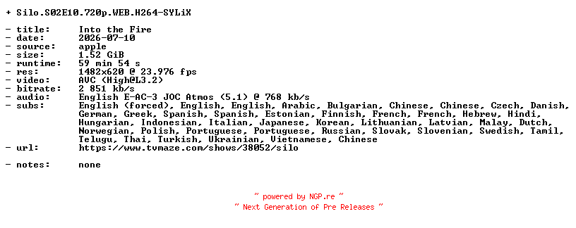 NFO for the release Silo.S02E10.720p.WEB.H264-SYLiX by SYLiX