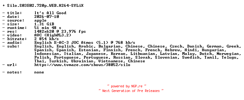 NFO for the release Silo.S03E02.720p.WEB.H264-SYLiX by SYLiX