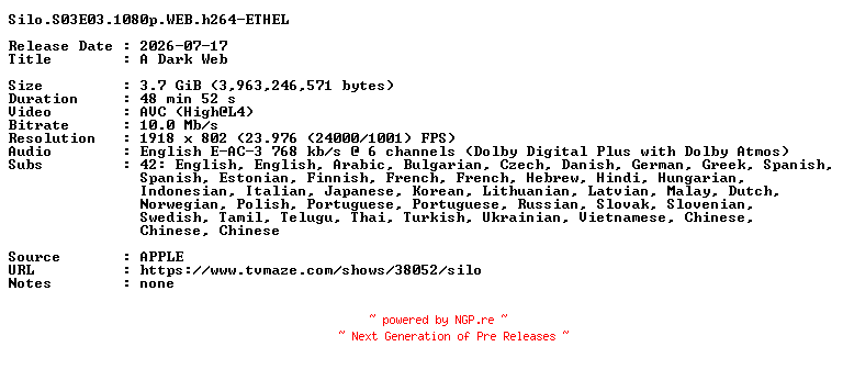 NFO for the release Silo.S03E03.1080p.WEB.h264-ETHEL by ETHEL