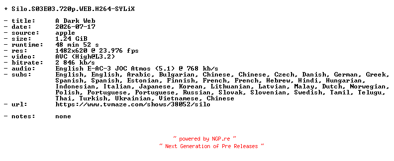 NFO for the release Silo.S03E03.720p.WEB.H264-SYLiX by SYLiX
