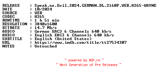 NFO for the release Speak.no.Evil.2024.GERMAN.DL.2160P.WEB.H265-WAYNE by WAYNE