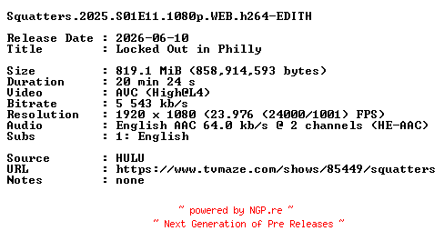 NFO for the release Squatters.2025.S01E11.1080p.WEB.h264-EDITH by EDITH
