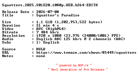 NFO for the release Squatters.2025.S01E20.1080p.WEB.h264-EDITH by EDITH