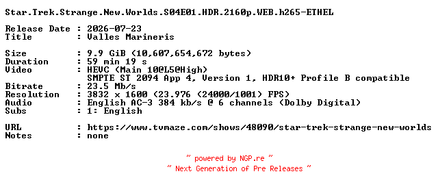 NFO for the release Star.Trek.Strange.New.Worlds.S04E01.HDR.2160p.WEB.h265-ETHEL by ETHEL