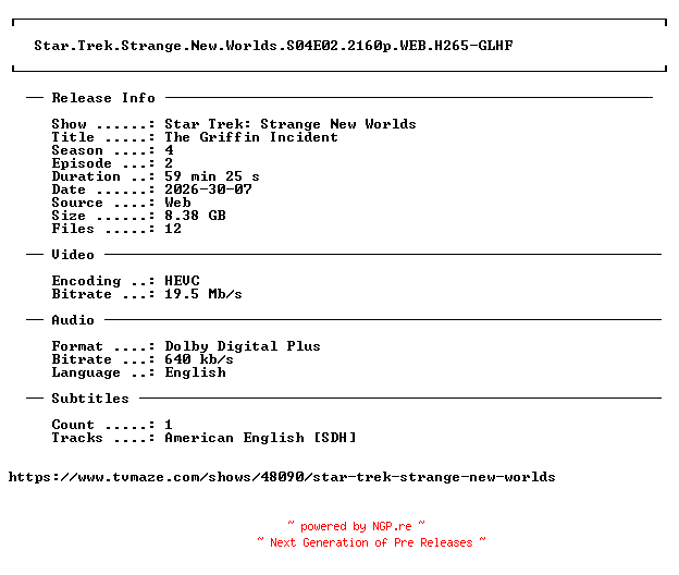 NFO for the release Star.Trek.Strange.New.Worlds.S04E02.2160p.WEB.H265-GLHF by GLHF