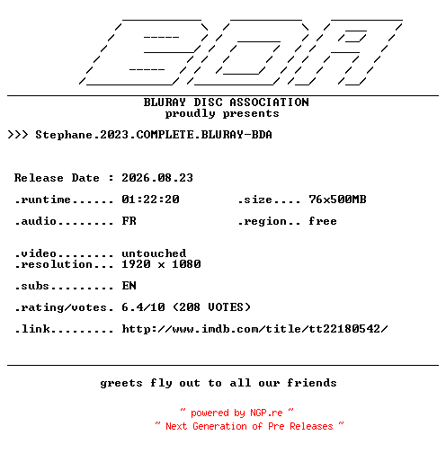 NFO for the release Stephane.2023.COMPLETE.BLURAY-BDA by BDA