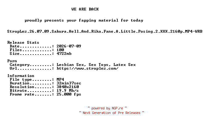 NFO for the release StrapLez.26.07.09.Sakura.Hell.And.Rika.Fane.A.Little.Posing.2.XXX.2160p.MP4-WRB by WRB