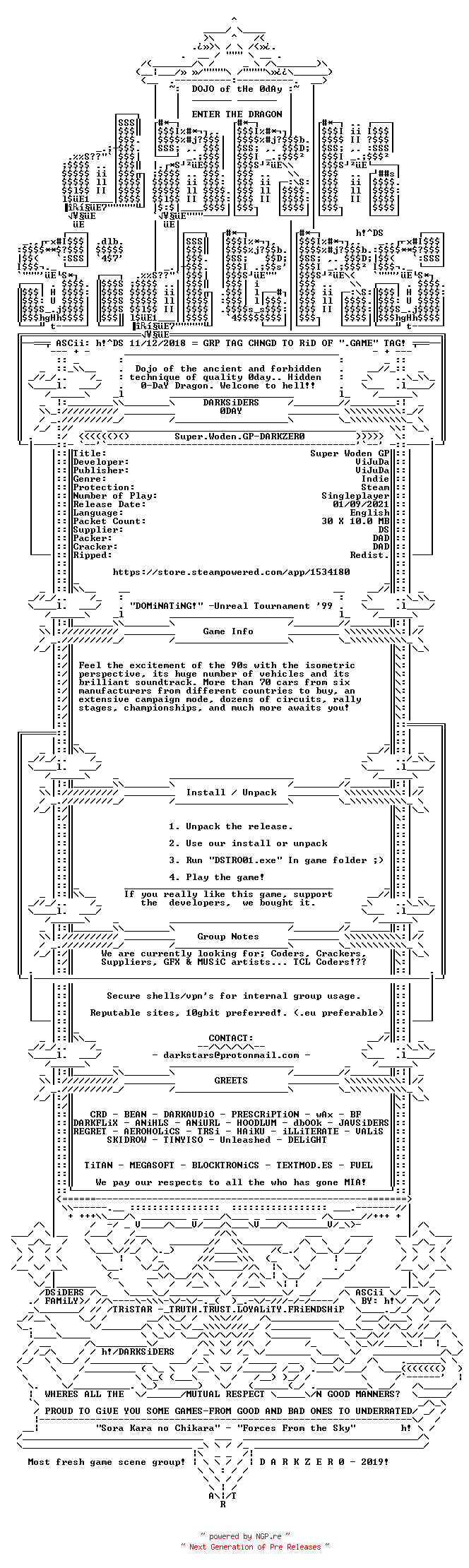 NFO for the release Super.Woden.GP-DARKZER0 by DARKZER0