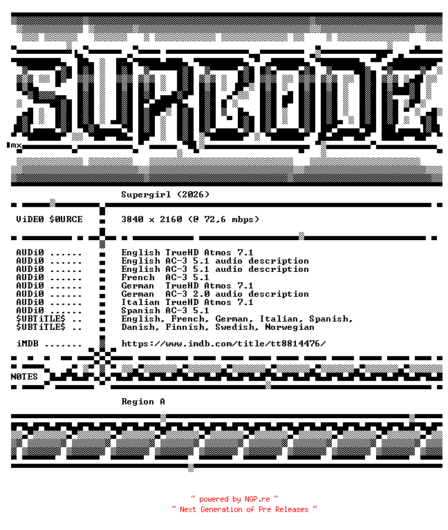 NFO for the release Supergirl.2026.COMPLETE.UHD.BLURAY-SURCODE by SURCODE