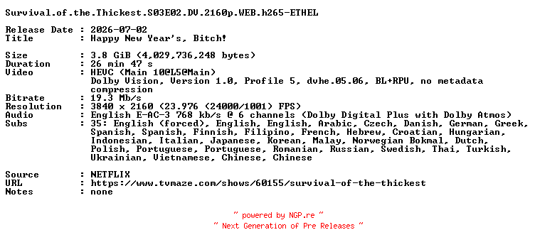 NFO for the release Survival.of.the.Thickest.S03E02.DV.2160p.WEB.h265-ETHEL by ETHEL
