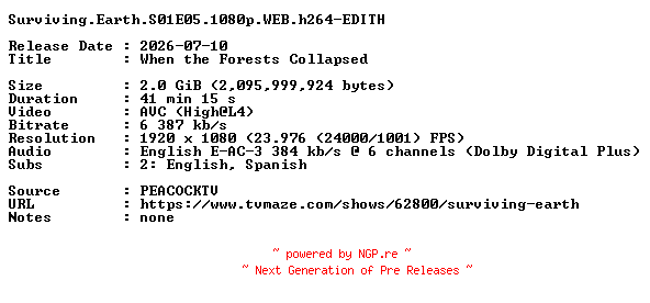 NFO for the release Surviving.Earth.S01E05.1080p.WEB.h264-EDITH by EDITH