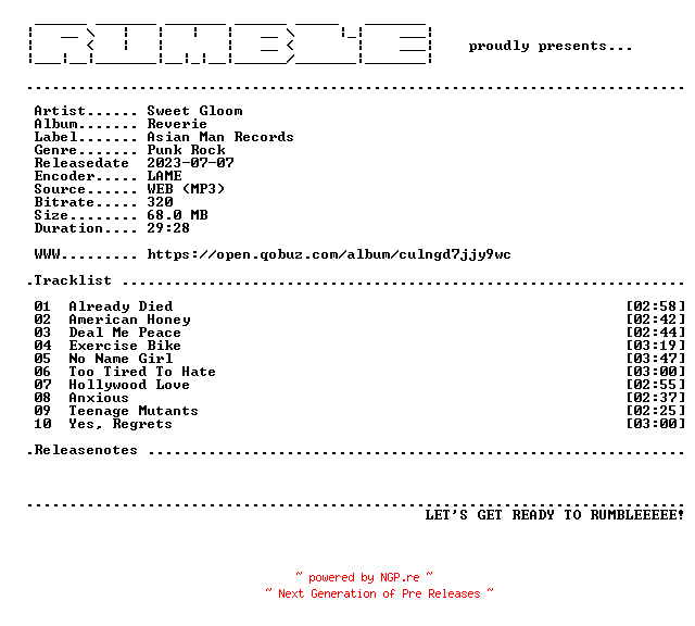 NFO for the release Sweet_Gloom-Reverie-(WEB)-2023-RUMBLE by RUMBLE