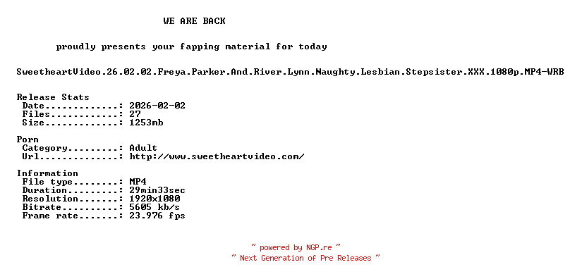 NFO for the release SweetheartVideo.26.02.02.Freya.Parker.And.River.Lynn.Naughty.Lesbian.Stepsister.XXX.1080p.MP4-WRB by WRB