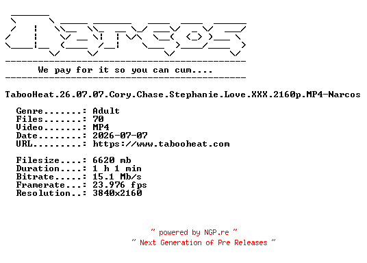 NFO for the release TabooHeat.26.07.07.Cory.Chase.Stephanie.Love.XXX.2160p.MP4-Narcos by Narcos