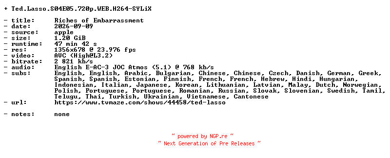 NFO for the release Ted.Lasso.S04E05.720p.WEB.H264-SYLiX by SYLiX