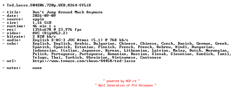 NFO for the release Ted.Lasso.S04E06.720p.WEB.H264-SYLiX by SYLiX