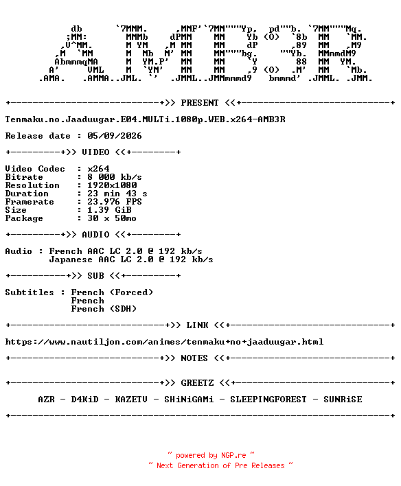 NFO for the release Tenmaku.no.Jaaduugar.E04.MULTi.1080p.WEB.x264-AMB3R by AMB3R