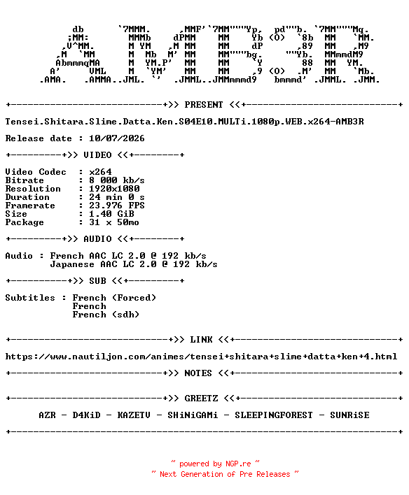NFO for the release Tensei.Shitara.Slime.Datta.Ken.S04E10.MULTi.1080p.WEB.x264-AMB3R by AMB3R