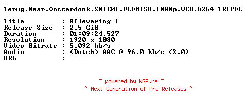 NFO for the release Terug.Naar.Oosterdonk.S01E01.FLEMISH.1080p.WEB.h264-TRIPEL by TRIPEL