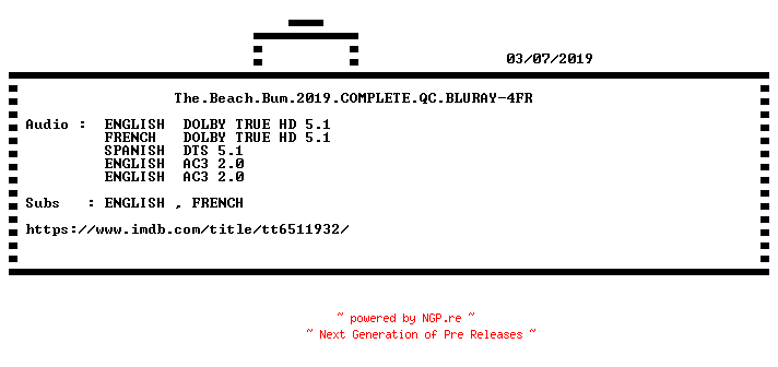 NFO for the release The.Beach.Bum.2019.COMPLETE.QC.BLURAY-4FR by 4FR