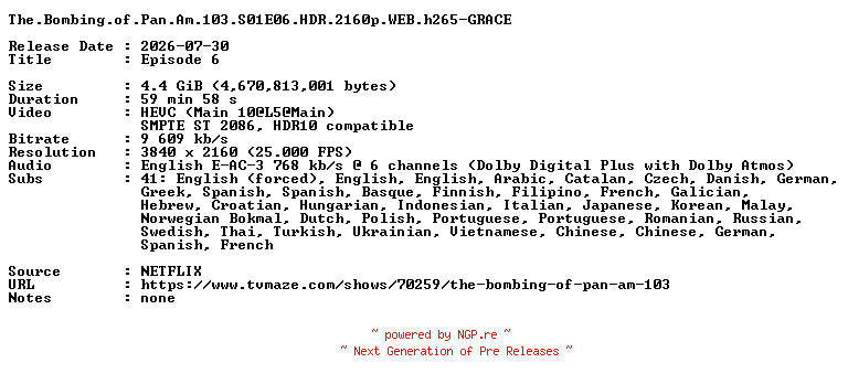NFO for the release The.Bombing.of.Pan.Am.103.S01E06.HDR.2160p.WEB.h265-GRACE by GRACE