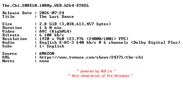 NFO for the release The.Chi.S08E10.1080p.WEB.h264-ETHEL by ETHEL