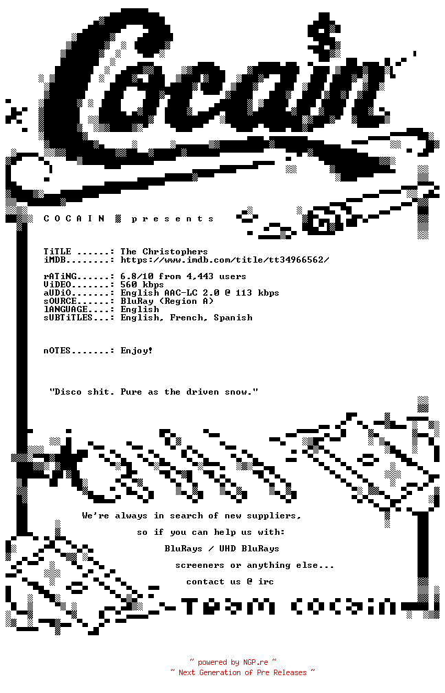NFO for the release The.Christophers.2025.BDRip.x264-COCAIN by COCAIN