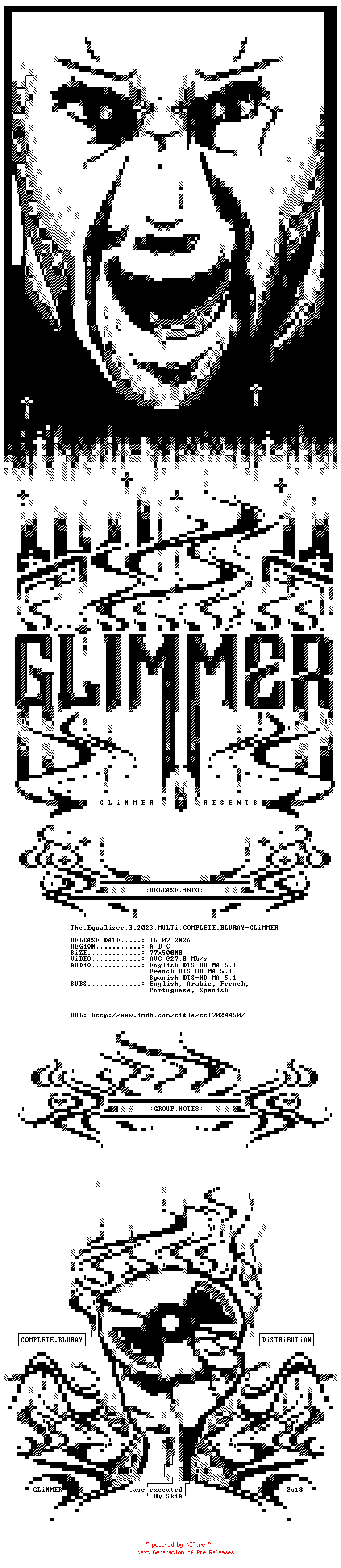 NFO for the release The.Equalizer.3.2023.MULTi.COMPLETE.BLURAY-GLiMMER by GLiMMER