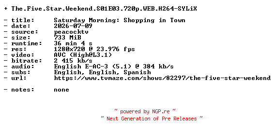 NFO for the release The.Five.Star.Weekend.S01E03.720p.WEB.H264-SYLiX by SYLiX