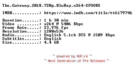 NFO for the release The.Gateway.2018.720p.BluRay.x264-SPOOKS by SPOOKS