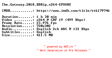 NFO for the release The.Gateway.2018.BDRip.x264-SPOOKS by SPOOKS
