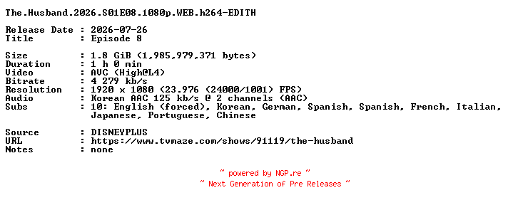 NFO for the release The.Husband.2026.S01E08.1080p.WEB.h264-EDITH by EDITH