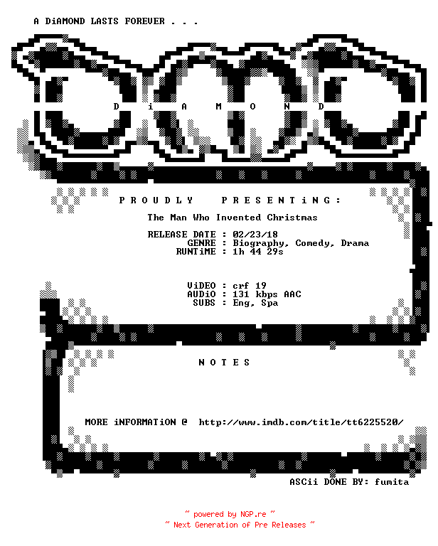 NFO for the release The.Man.Who.Invented.Christmas.2017.BDRip.x264-DiAMOND by DiAMOND