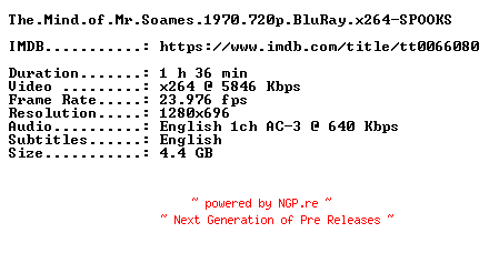 NFO for the release The.Mind.of.Mr.Soames.1970.720p.BluRay.x264-SPOOKS by SPOOKS