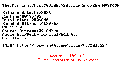 NFO for the release The.Morning.Show.S03E06.720p.BluRay.x264-NOSPOON by NOSPOON
