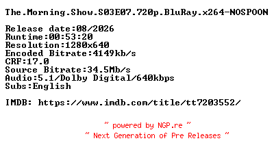 NFO for the release The.Morning.Show.S03E07.720p.BluRay.x264-NOSPOON by NOSPOON