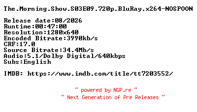 NFO for the release The.Morning.Show.S03E09.720p.BluRay.x264-NOSPOON by NOSPOON