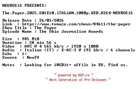 NFO for the release The.Paper.2025.S01E10.iTALiAN.1080p.WEB.H264-NEUROSiS by NEUROSiS