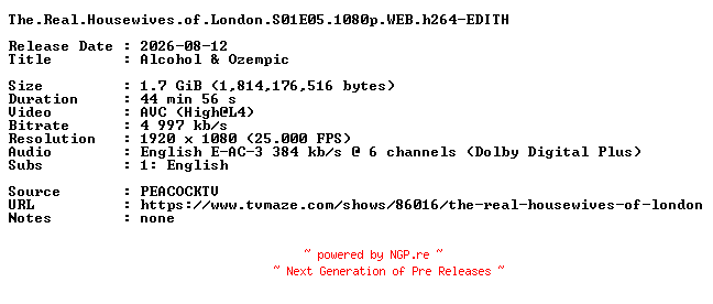 NFO for the release The.Real.Housewives.of.London.S01E05.1080p.WEB.h264-EDITH by EDITH