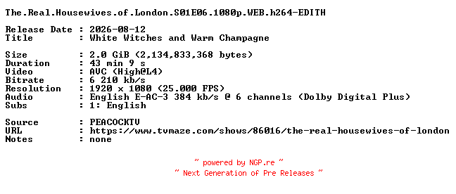 NFO for the release The.Real.Housewives.of.London.S01E06.1080p.WEB.h264-EDITH by EDITH