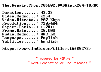 NFO for the release The.Repair.Shop.S06E02.DVDRip.x264-TURBO by TURBO