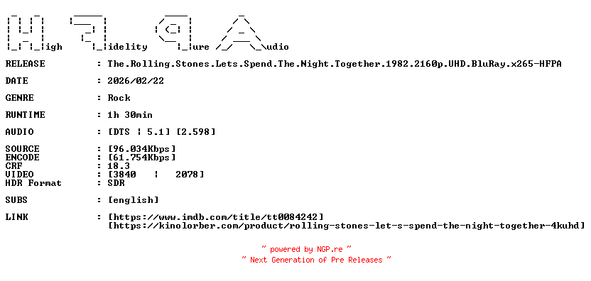 NFO for the release The.Rolling.Stones.Lets.Spend.The.Night.Together.1982.2160p.UHD.BluRay.x265-HFPA by HFPA