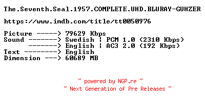 NFO for the release The.Seventh.Seal.1957.COMPLETE.UHD.BLURAY-GUHZER by GUHZER