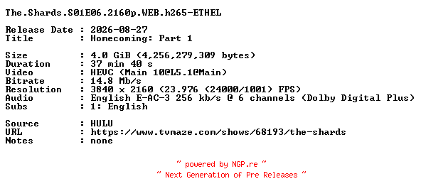 NFO for the release The.Shards.S01E06.2160p.WEB.h265-ETHEL by ETHEL
