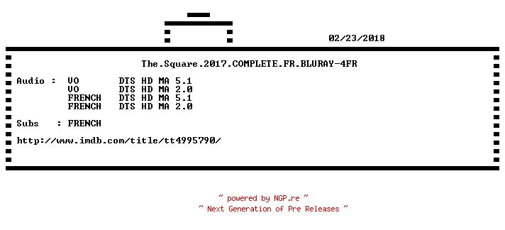 NFO for the release The.Square.2017.COMPLETE.FR.BLURAY-4FR by 4FR