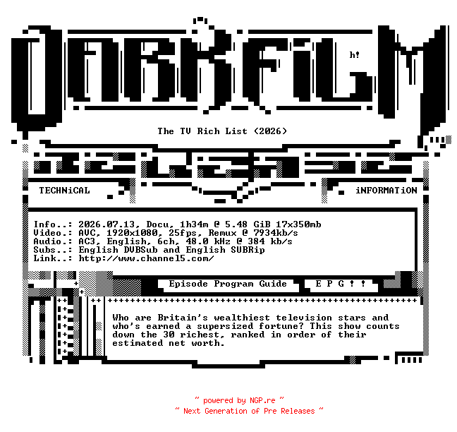 NFO for the release The.TV.Rich.List.2026.Who.Earns.the.Most.1080p.HDTV.H264-DARKFLiX by DARKFLiX
