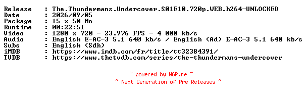 NFO for the release The.Thundermans.Undercover.S01E10.720p.WEB.h264-UNLOCKED by UNLOCKED