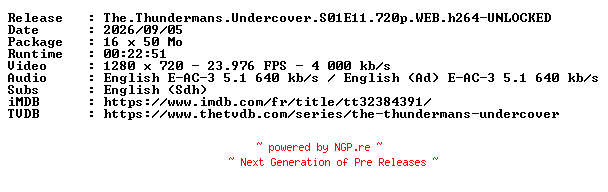 NFO for the release The.Thundermans.Undercover.S01E11.720p.WEB.h264-UNLOCKED by UNLOCKED